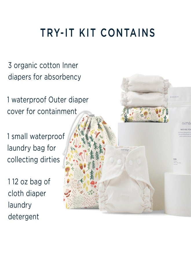 Esembly Try-It Kit - Cloth Diaper Starter Set with Organic Cotton Diapers, Waterproof Diaper Cover, Wet Bag, and Laundry Detergent - Fantastic Fungi, Size 1 (7-18lbs) - Image 2